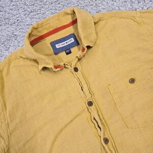 32 Bar Blues Men’s‎ Short Sleeve Button Front Shirt Yellow Cotton Size Large